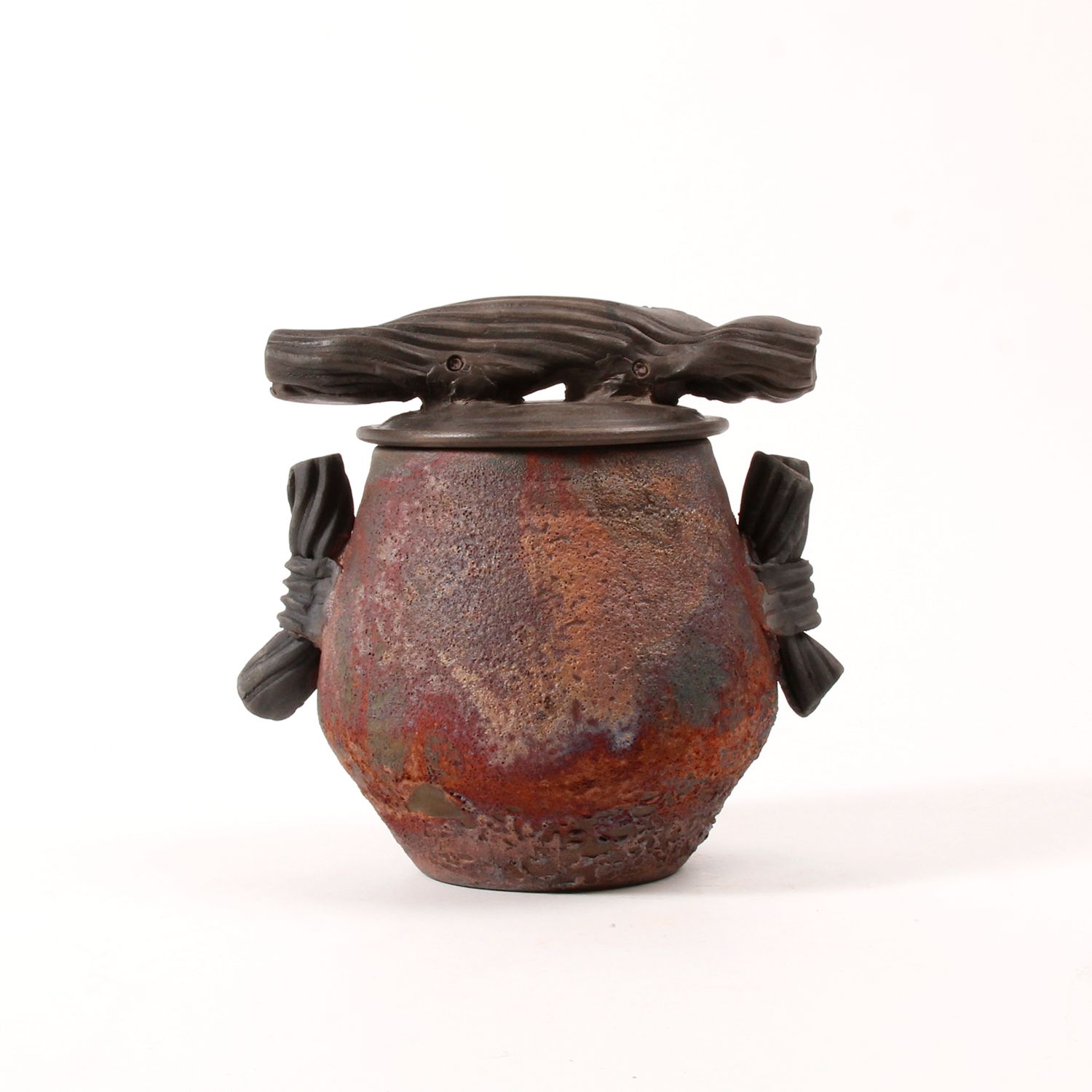 Shu-Chen Cheng: Raku Texture Jar with Handle Product Image 2 of 2