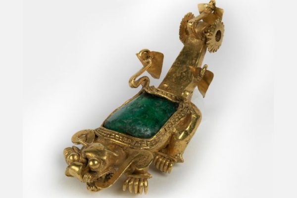Jaguar Pendant, Panama, Sitio Conte, 700-900 CE, Gold, copper, silver, alloy and emerald, 40-13-27, Image provided courtesy of the Penn Museum