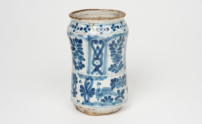Blue-and-white Mexican albarello