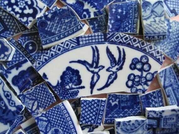 Blue and white tile shards
