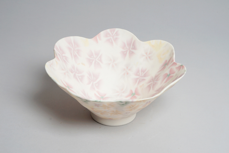 White and pink floral ceramic bowl