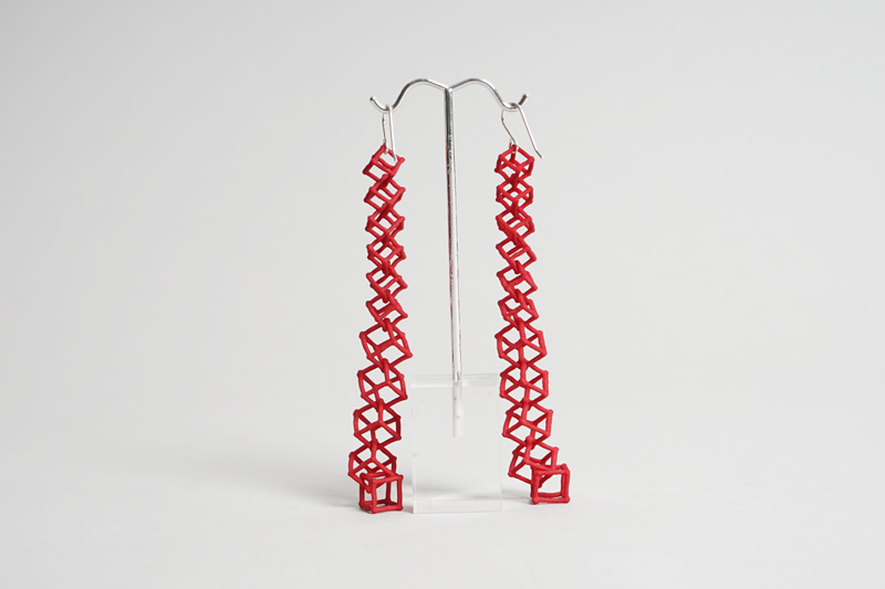 Red geometric earrings
