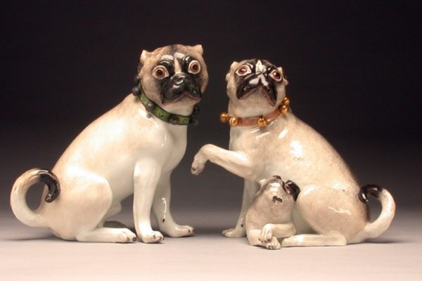 Two pug-dogs and pup, Germany, Meissen Porcelain Manufactory, J.J. Kandler modeller, c. 1745