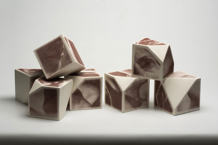 Vintage photographs printed on ceramic blocks
