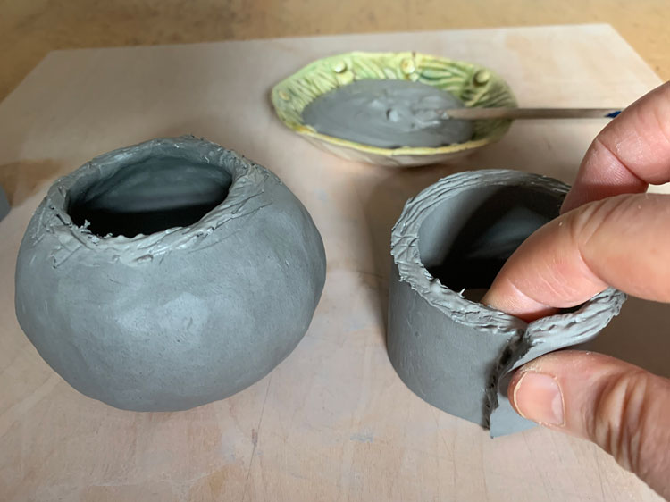 Attaching the ends of a clay neck
