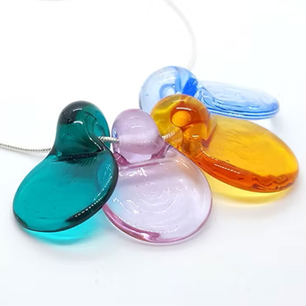 A necklace with colourful glass pendants