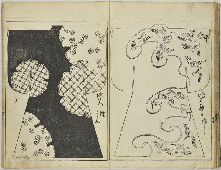 Japanese woodblock print of a pattern for a kosode 