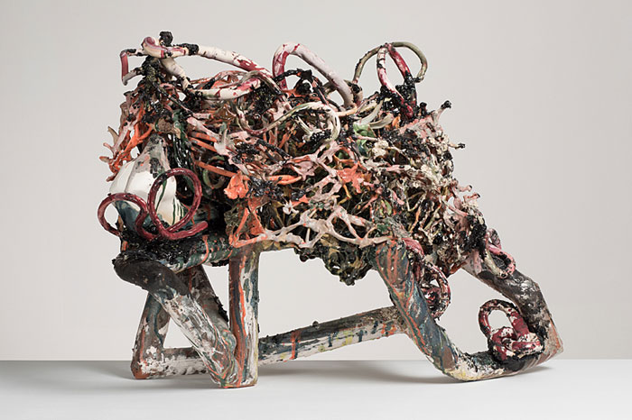 Abstract ceramic sculpture with tangles of clay