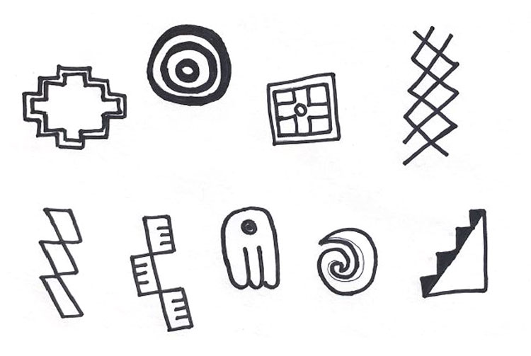 Black drawings of geometric designs