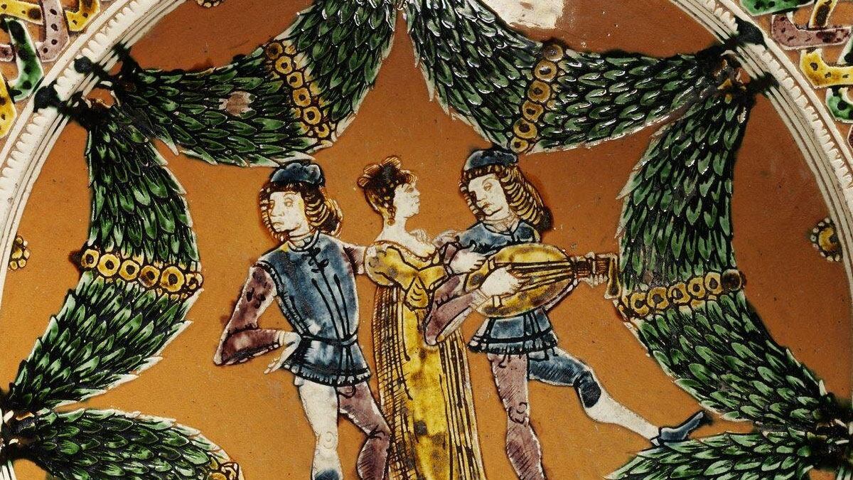 Yellow and green Renaissance plate with figures