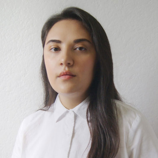 Headshot of Maya Wilson-Sanchez from the chest up. She has long dark hair and is wearing a white collared shirt.