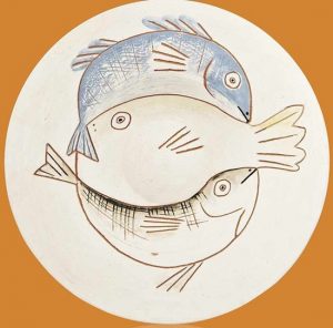 Illustration of fish on a white plate