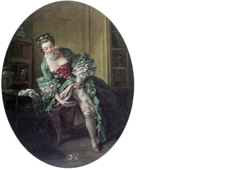 Painting of a woman using a chamber pot