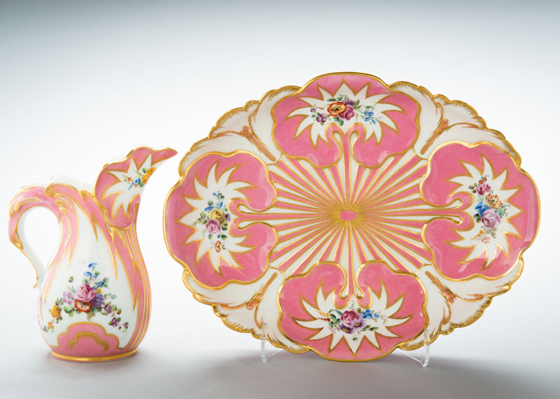 Ewer and basin with pink glaze and gilding