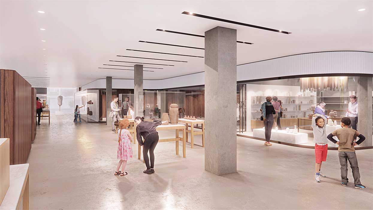 Rendering of the new lobby space with visitors