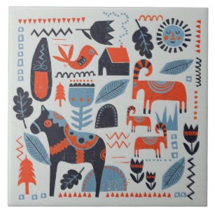 Tile decorated with animals and plants